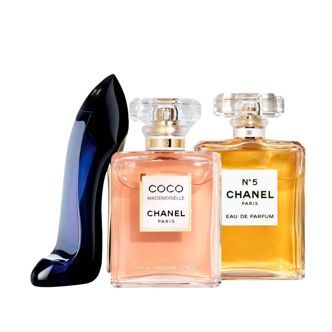 Coffret de 3 parfums GOOD GIRL, COCO MADEMOISELLE, Chanel Nº5 100ml