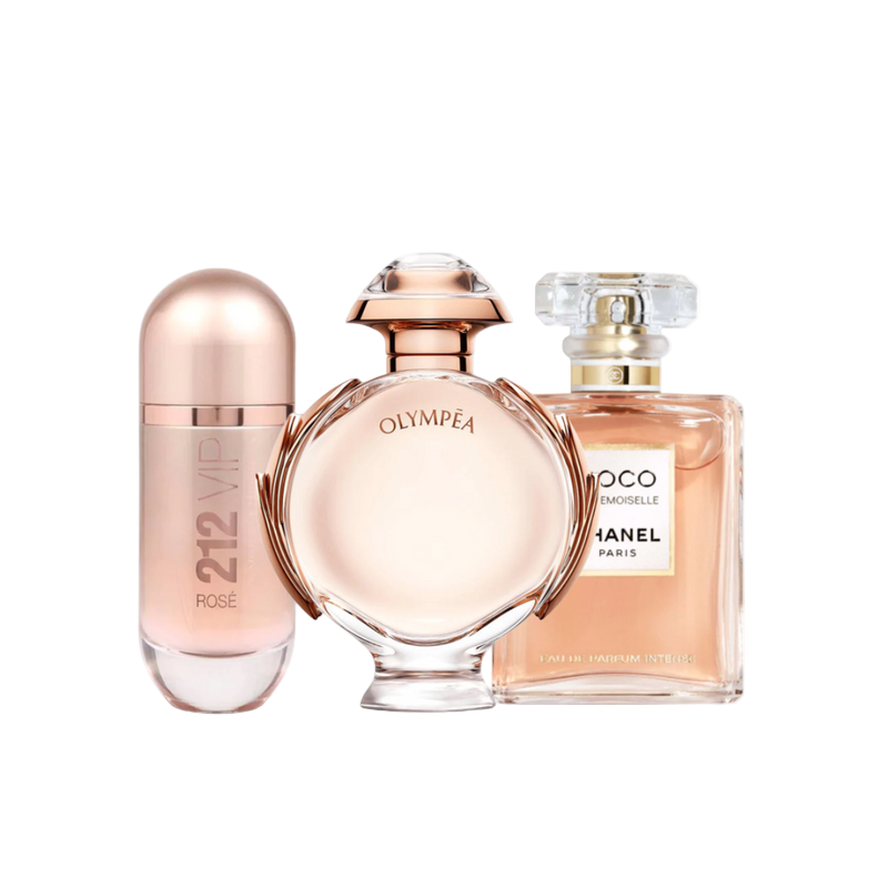 Coffret de 3 parfums Carolina Herrera 212 VIP ROSÉ, Paco Rabanne OLYMPÉA e Chanel COCO MADEMOISELLE