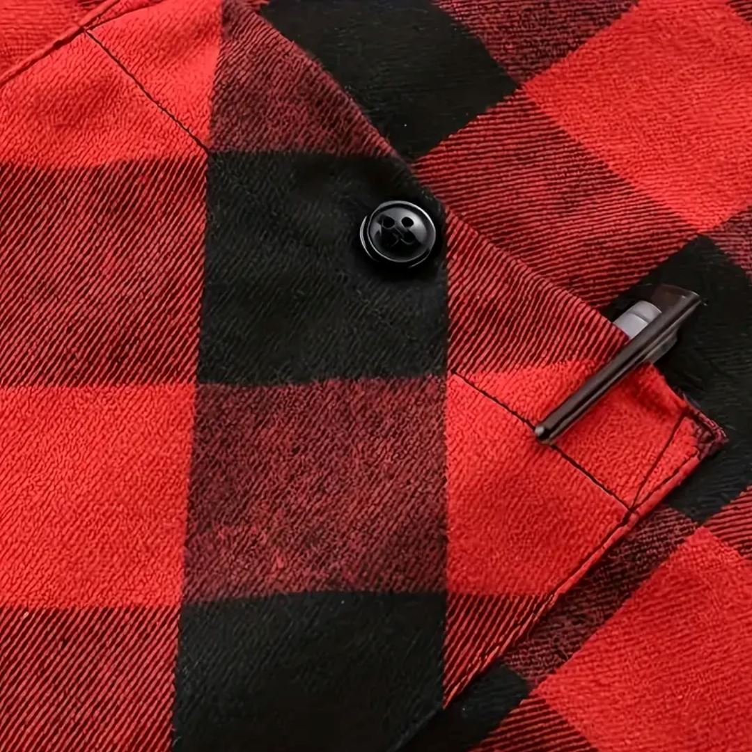 Men's Hooded Jacket Coat Plaid Cold Weather Blouse