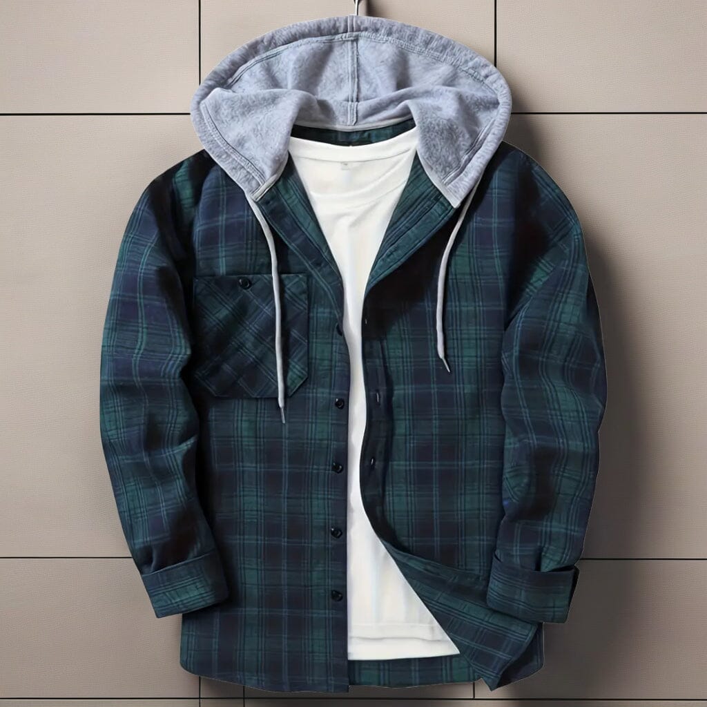 Men's Hooded Jacket Coat Plaid Cold Weather Blouse