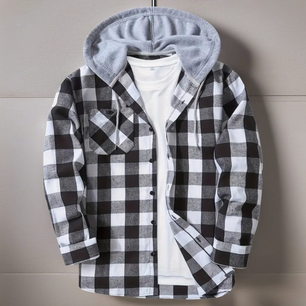 Men's Hooded Jacket Coat Plaid Cold Weather Blouse
