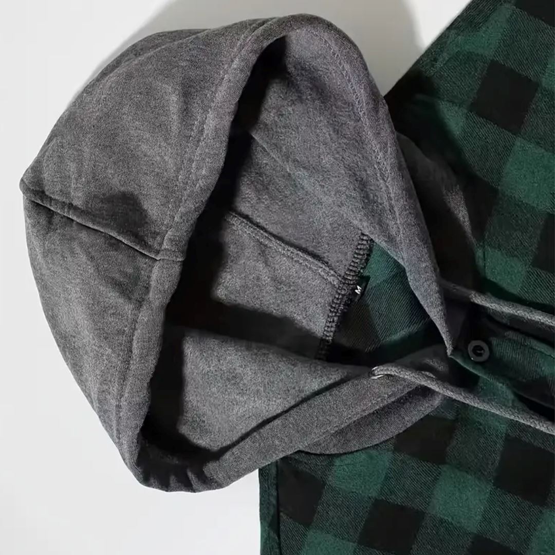 Men's Hooded Jacket Coat Plaid Cold Weather Blouse