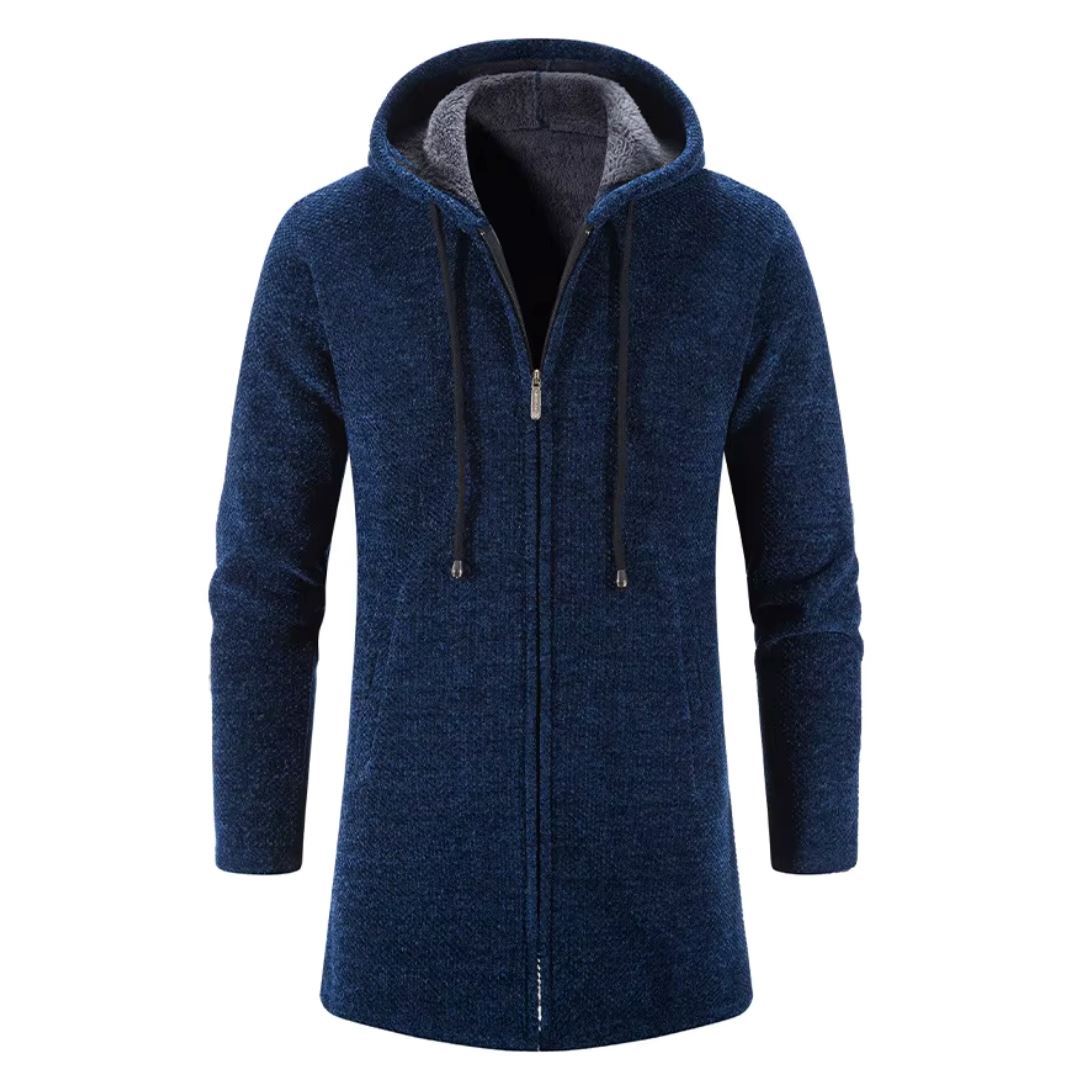 Men's Quilted Wool Cardigan With Hood and Zipper