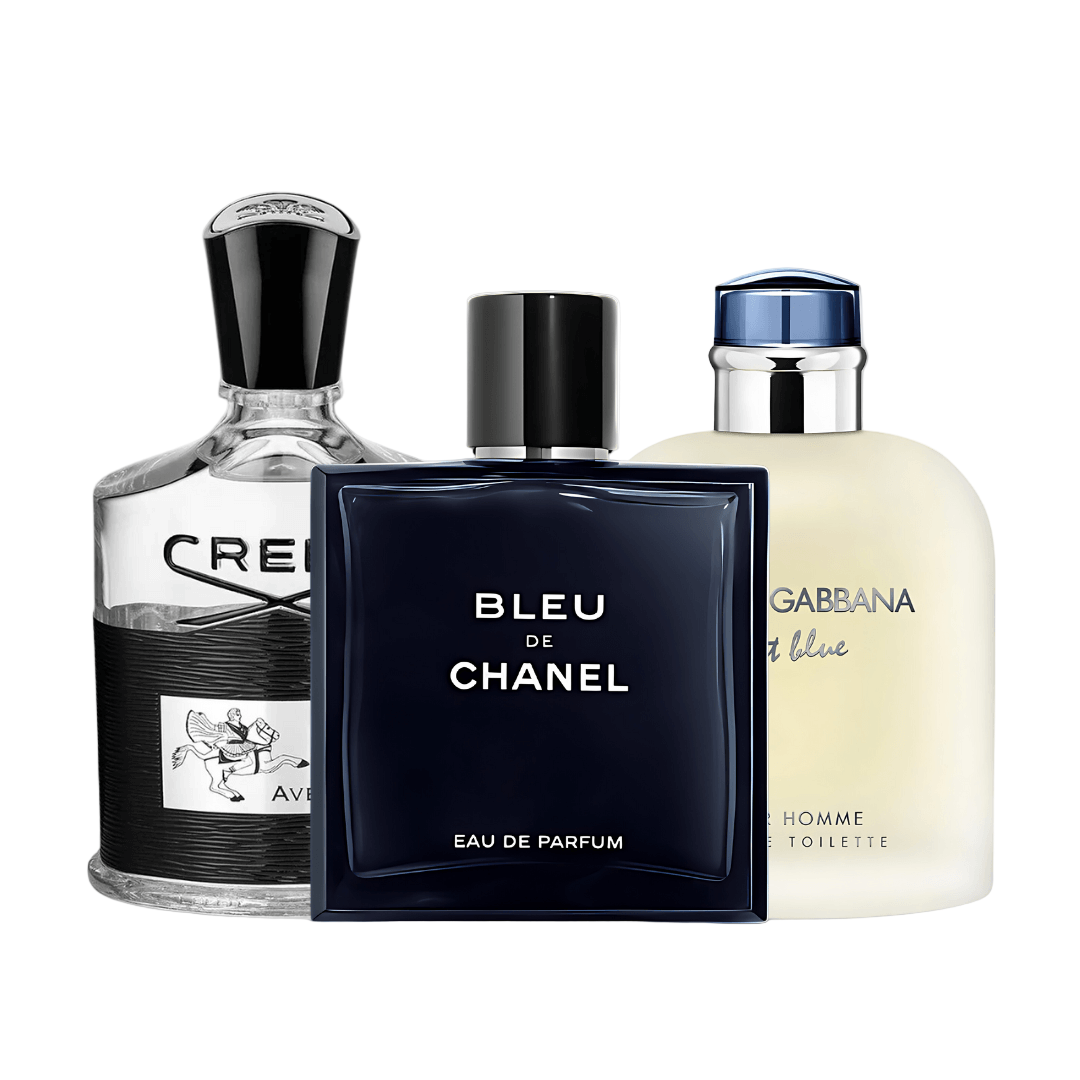 Coffret de 3 parfums Bleu de Chanel, Creed Aventus, Light Blue Dolce Gabbana 100ml