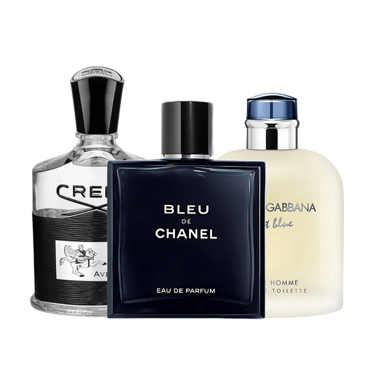 Coffret de 3 parfums Bleu de Chanel, Creed Aventus, Light Blue Dolce Gabbana 100ml