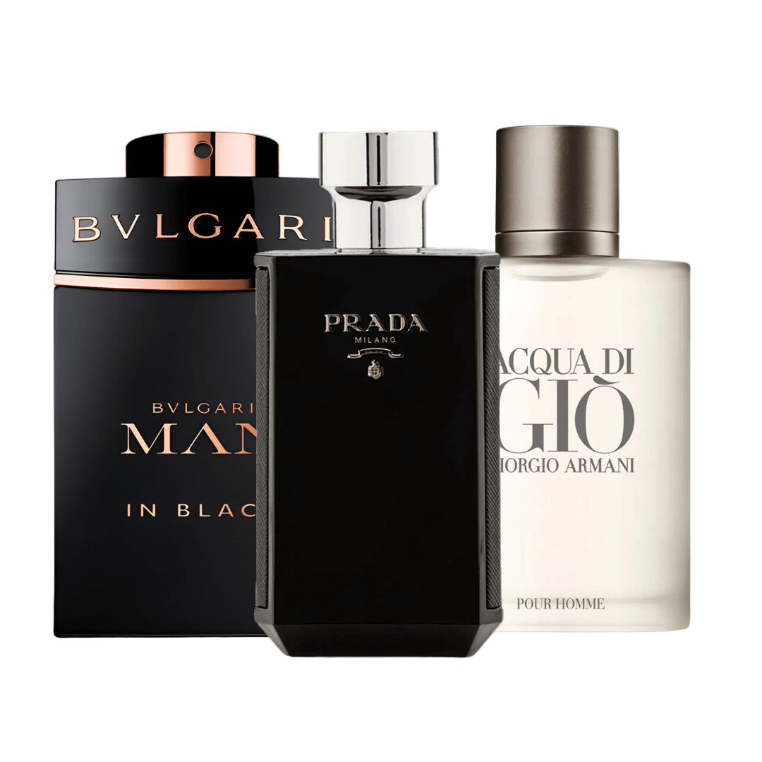 Coffret de 3 parfums Bvlgari In Black, Giorgio Armani Acqua Di Gio, L'Homme Prada Intense 100ml