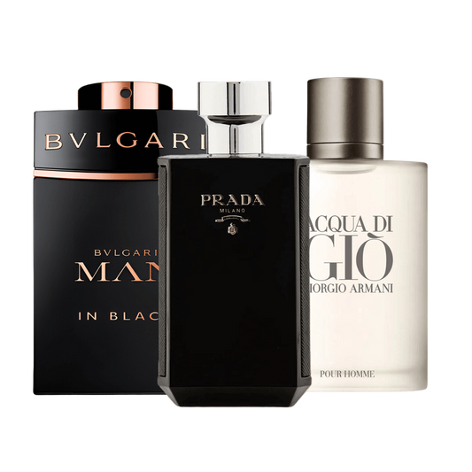 Coffret de 3 parfums Bvlgari In Black, Giorgio Armani Acqua Di Gio, L'Homme Prada Intense 100ml