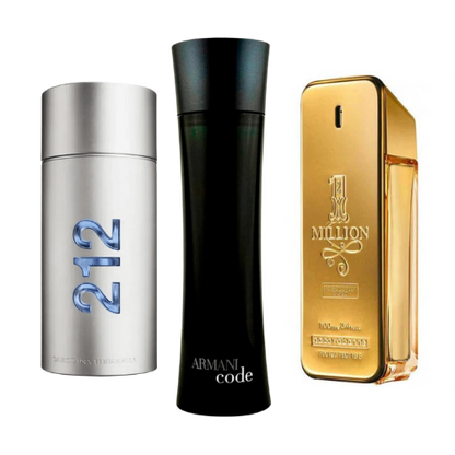 Coffret de 3 parfums 212 Men NYC, Paco Rabanne One Milion, Armani Code Homme 100ml