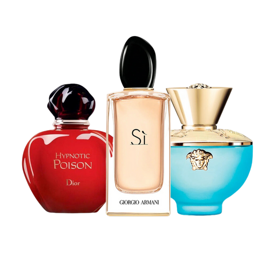 Coffret de 3 parfums Dior HYPNOTIC POISON, Giorgio Armani SÌ e Versace DYLAN TURQUOISE 100ml