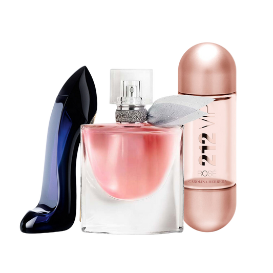Combo de 3 Perfumes Carolina Herrera GOOD GIRL, Lancôme LA VIE EST BELLE e Carolina Herrera 212 VIP ROSÉ 100ml - Madrid Perfumes
