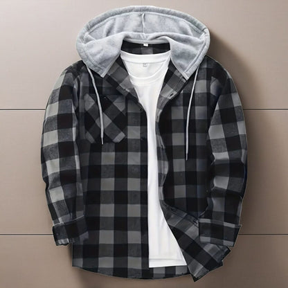 Men's Hooded Jacket Coat Plaid Cold Weather Blouse