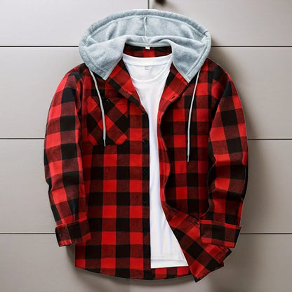 Men's Hooded Jacket Coat Plaid Cold Weather Blouse