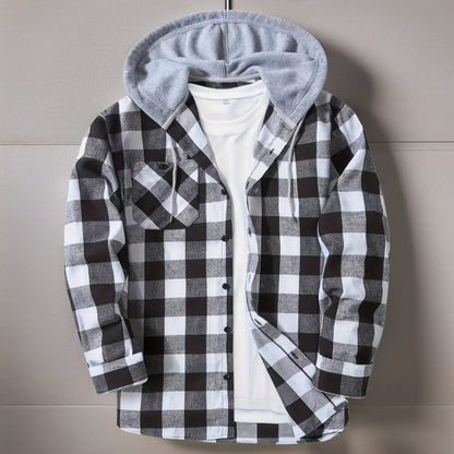 Men's Hooded Jacket Coat Plaid Cold Weather Blouse