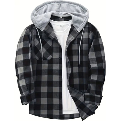 Men's Hooded Jacket Coat Plaid Cold Weather Blouse