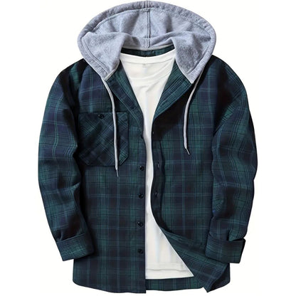 Men's Hooded Jacket Coat Plaid Cold Weather Blouse