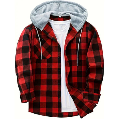 Men's Hooded Jacket Coat Plaid Cold Weather Blouse