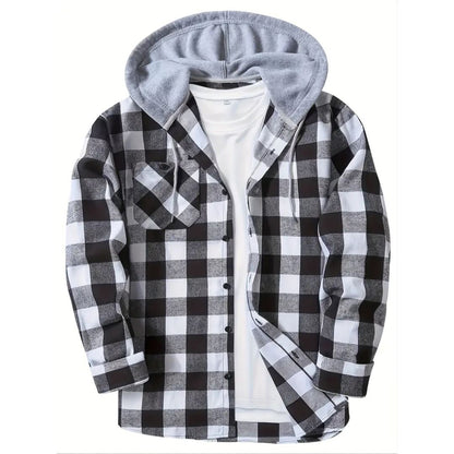 Men's Hooded Jacket Coat Plaid Cold Weather Blouse