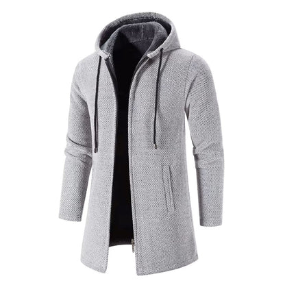 Men's Quilted Wool Cardigan With Hood and Zipper