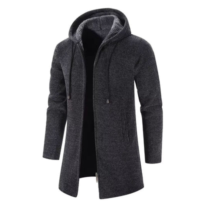 Men's Quilted Wool Cardigan With Hood and Zipper