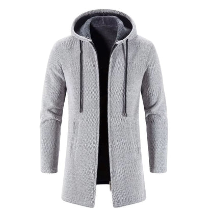 Men's Quilted Wool Cardigan With Hood and Zipper